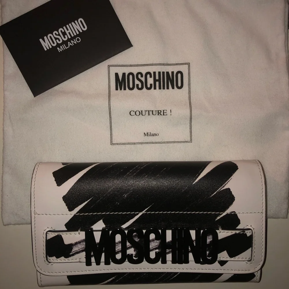 Moschino Black and White Logo Clutch Wallet